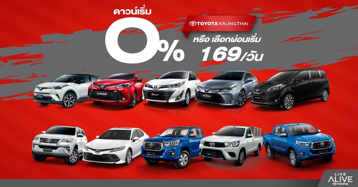 โปรโมชั่นโตโยต้า ดาวน์เริ่มต้น 0% Banner thumb