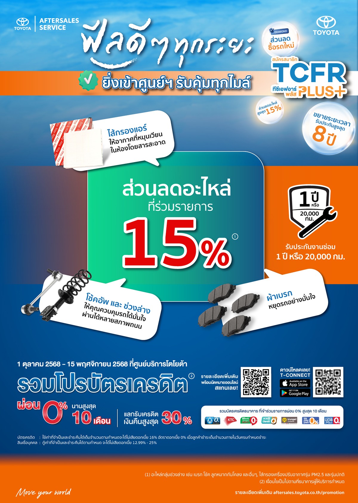 ส่วนลดอะไหล่ที่ร่วมรายการ 15% ที่ศูนย์บริการโตโยต้า กรุงไทย